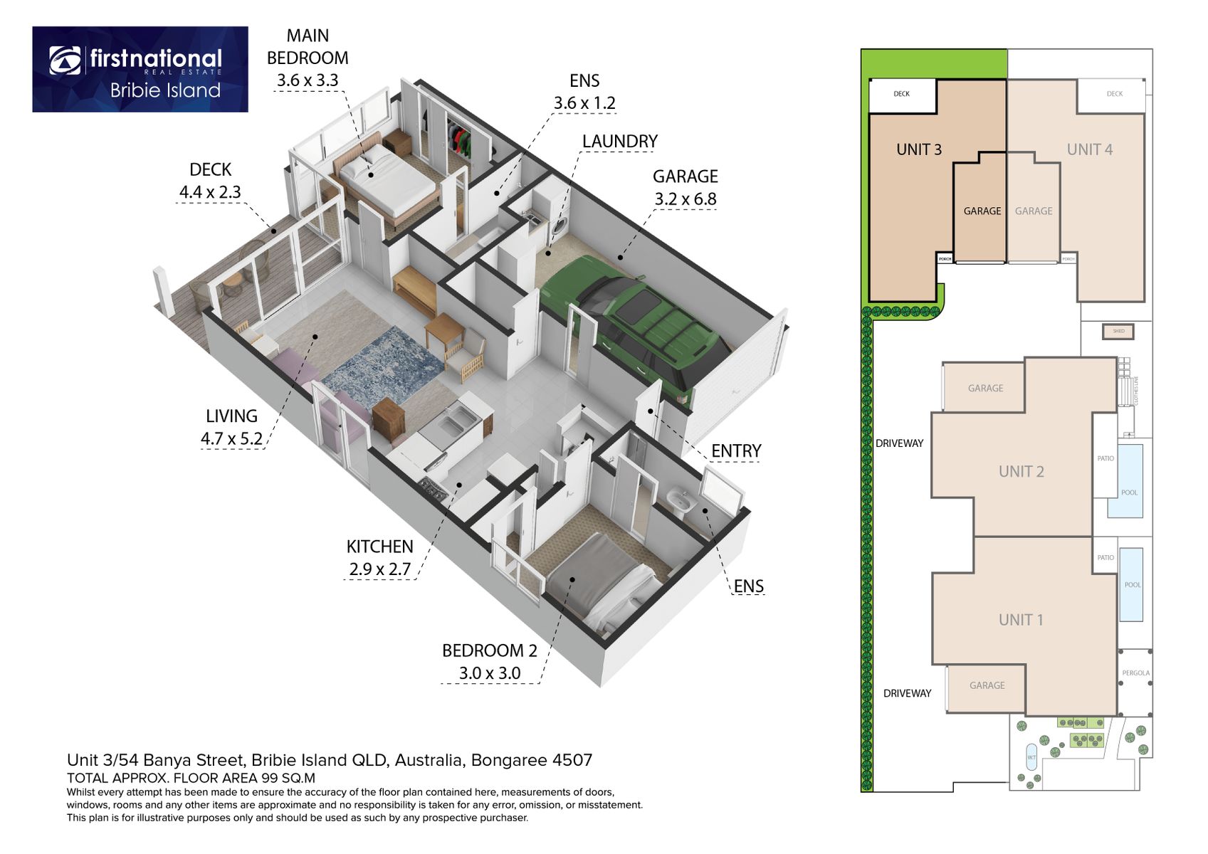 Unit 3 54 Banya St Bribie island 3D Visual Floor Plan