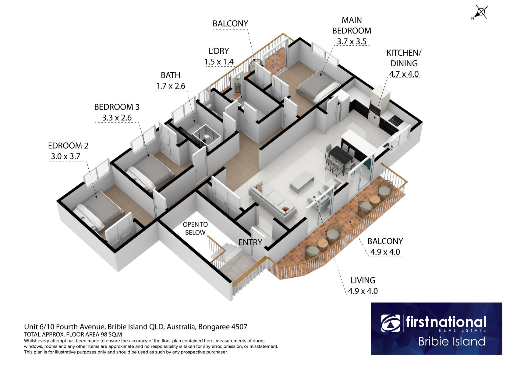 Unit 6 10 Fourth Ave Bribie island 3D Visual Floor Plan