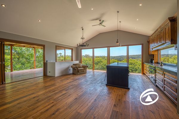 kitchen and living area with expansive views to mountains